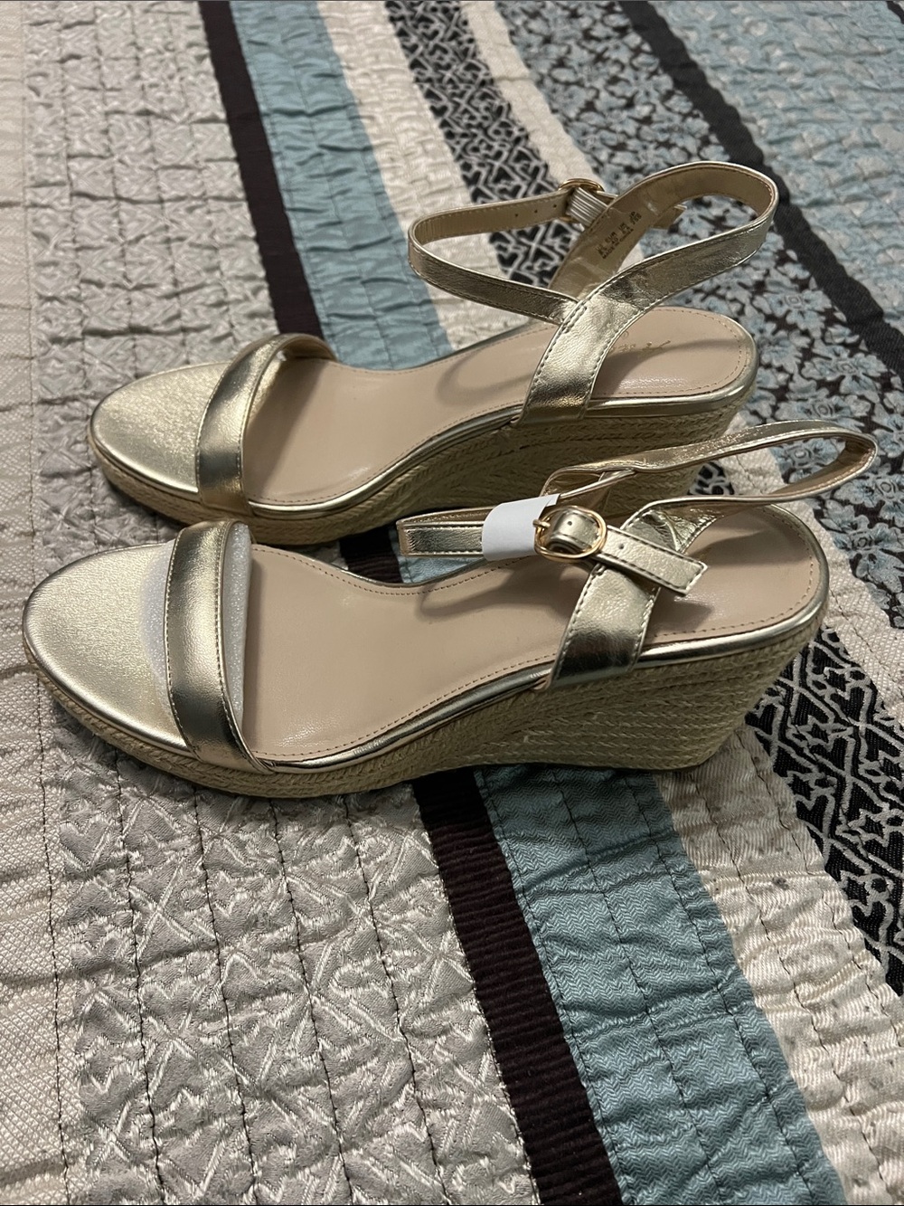 Women's Gold Wedge Sandals with Ankle Strap